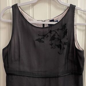 Ann Taylor Elegant Black Silk Dress with Embroidery Fairy Goth